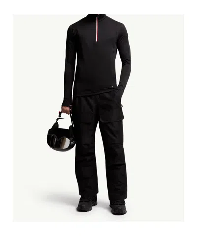 Moncler High Collar Knit Sweatshirt Contrast Trim In Black