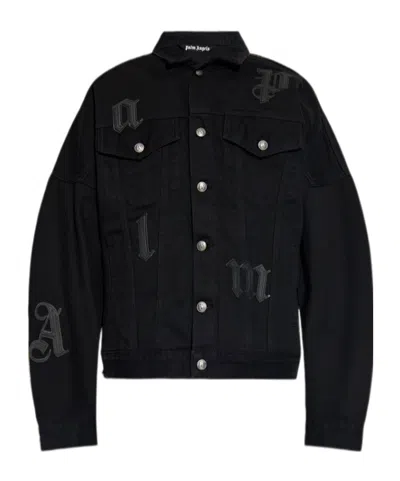 Palm Angels Jacket With Gothic Logo Embroidery In Black