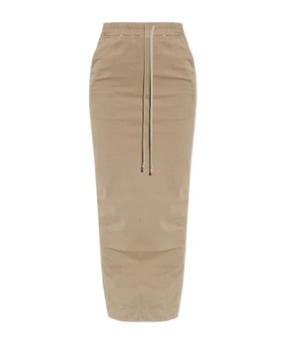 Rick Owens Drkshdw Pull On Pillar Drawstring Maxi Skirt In Brown
