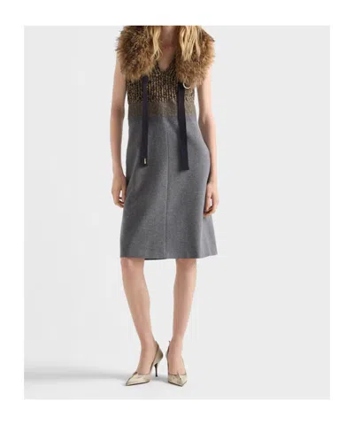 Prada Shetland Mouline Cashmere V-neck Dress In Gray