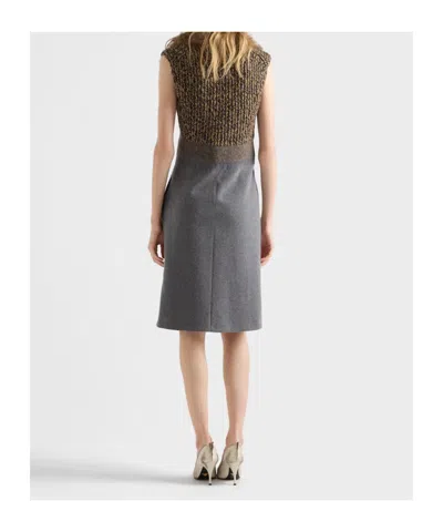 Prada Shetland Mouline Cashmere V-neck Dress In Gray