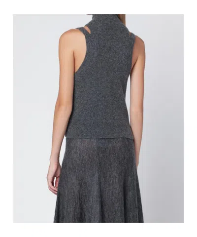 Roberto Collina Grey Cashmere Blend Turtleneck Top In Gray