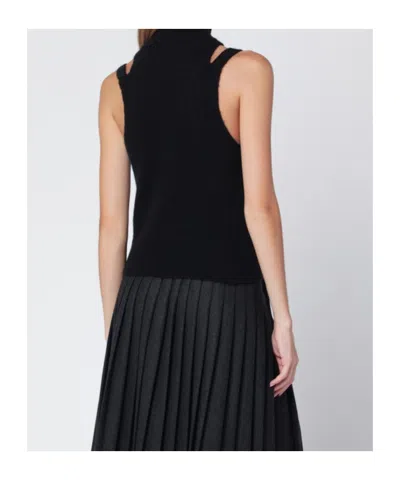 Roberto Collina Black Cashmere Blend Turtleneck Top In Black