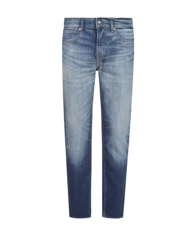 7 For All Mankind Mid-rise Slim-fit Stretch Denim Jeans With Tapered Hem In Blue
