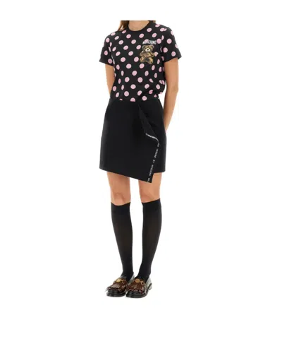 Moschino Graphic Print Polka Dot Crew Neck Top In Black