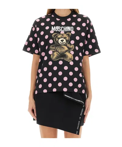 Moschino Graphic Polka Dot Crew Neck Top In Black