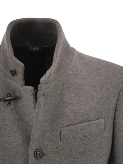 Fay Minimalist Sand Jacket With Unique Toggle Closure In Gray