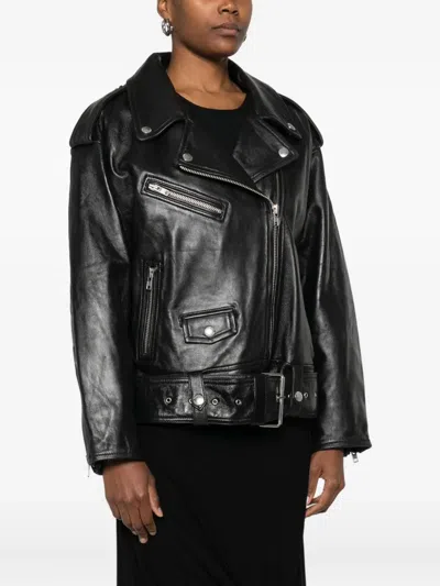 Stand Studio Zip-up Leather Jacket In Black