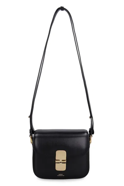 Apc A.p.c. Compact Black Calf Leather Shoulder Bag With Adjustable Strap