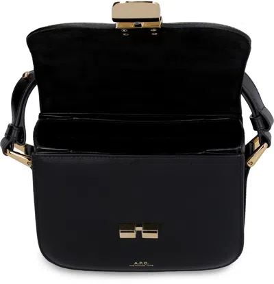 Apc A.p.c. Compact Black Calf Leather Shoulder Bag With Adjustable Strap