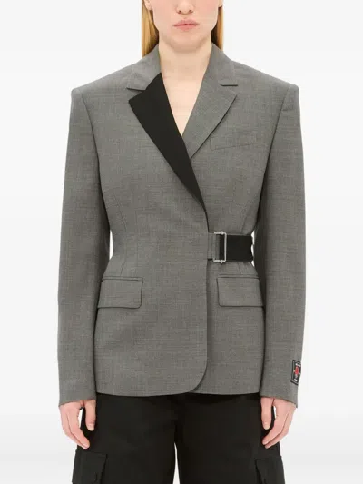 Msgm Virgin Wool Belted Blazer In Gray
