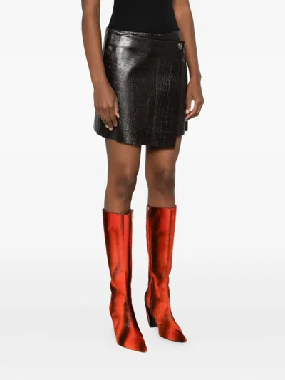 Stand Studio Crocodile-effect Asymmetric Skirt In Brown