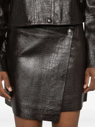 Stand Studio Crocodile-effect Asymmetric Skirt In Brown