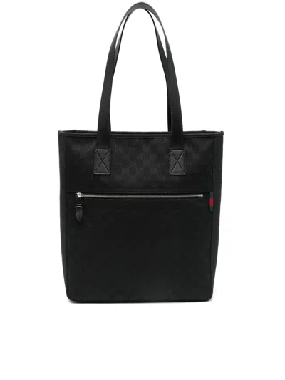 Gucci Borsa Tote Media In Canvas Gg In Black