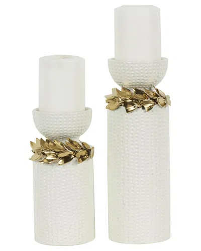 Peyton Lane Set Of 2 Ceramic Decorative Candle Holders In White