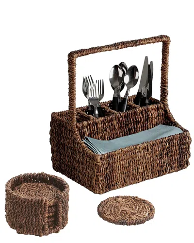 Woodard & Charles Flatware Caddy And Coaster Set In Brown