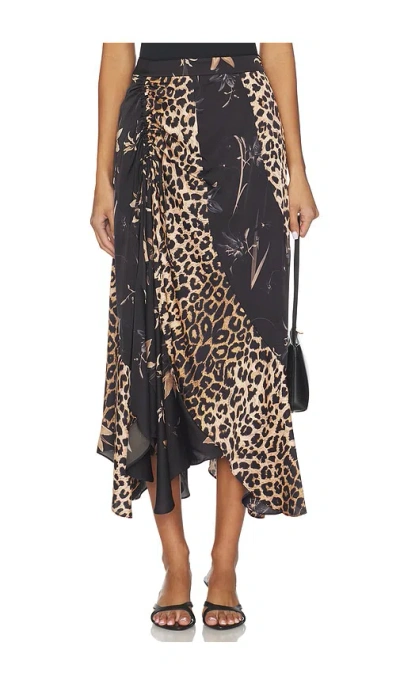Allsaints Leopard-print Drawstring Skirt In Black