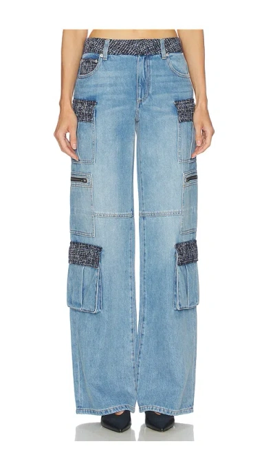 Alice And Olivia Cay Mid Rise Baggy Cargo Jeans In Celine Vintage In Blue