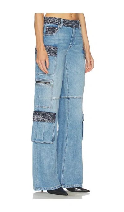 Alice And Olivia Cay Mid Rise Baggy Cargo Jeans In Celine Vintage In Blue