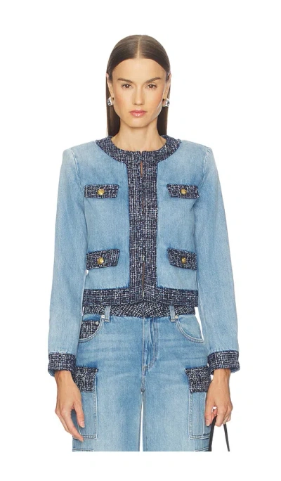 Alice And Olivia Landon Cropped Denim Jacket Celine Vintage In Blue