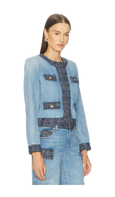 Alice And Olivia Landon Cropped Denim Jacket Celine Vintage In Blue