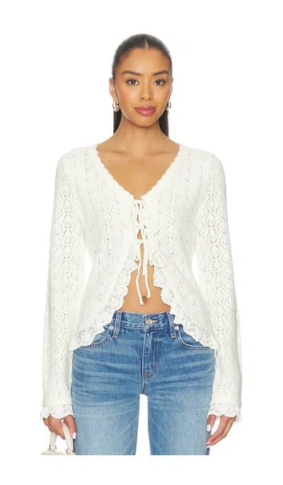 Astr Lacey Tie Front Cardigan In White In White