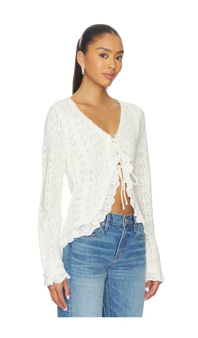 Astr Lacey Tie Front Cardigan In White In White