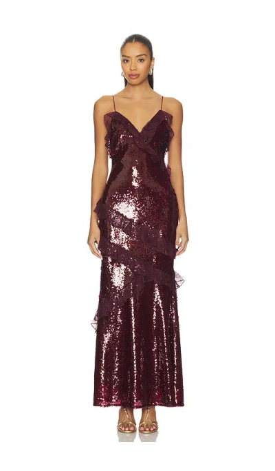 Loveshackfancy Rialto Sequined Maxi Dress In Brown
