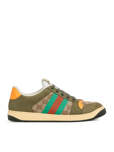 Gucci Men Screener Low-top Leather And Gg Supreme Fabric Sneakers In Multi
