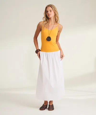 Naadam Luxe Cotton Silk Mixed Media Long Dress In Orange