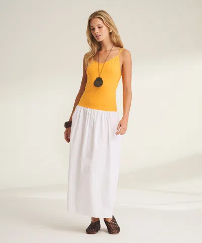 Naadam Luxe Cotton Silk Mixed Media Long Dress In Orange