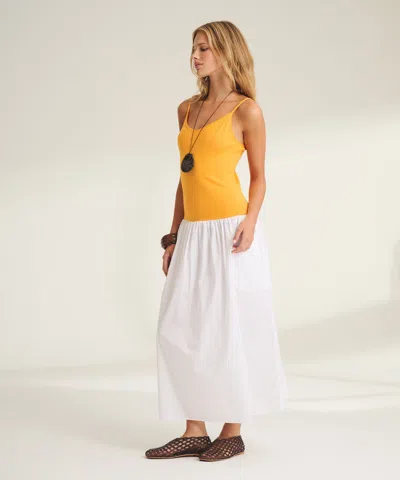 Naadam Luxe Cotton Silk Mixed Media Long Dress In Orange