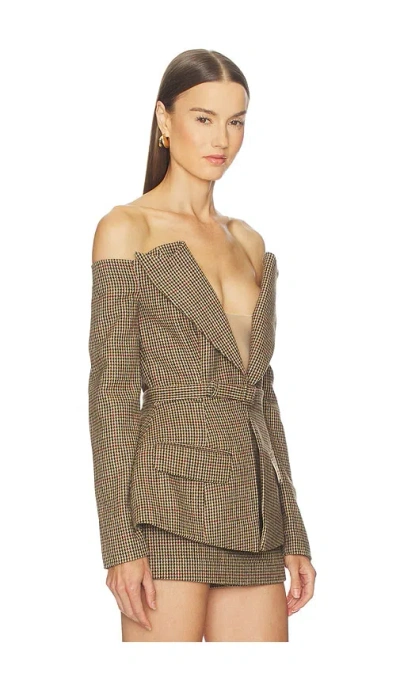 Sans Faff Delaney Off Shoulder Blazer In Houndstooth In Multi