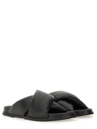 Rick Owens Twisted Design Lamb Leather Slides In Black