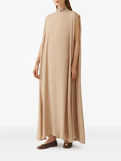 Fabiana Filippi Jewelled-embroidered Cape Maxi Dress In Neutral
