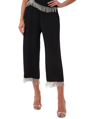 Trina Turk Oberon Rhinestone Fringe Cropped Pants In Black In Black