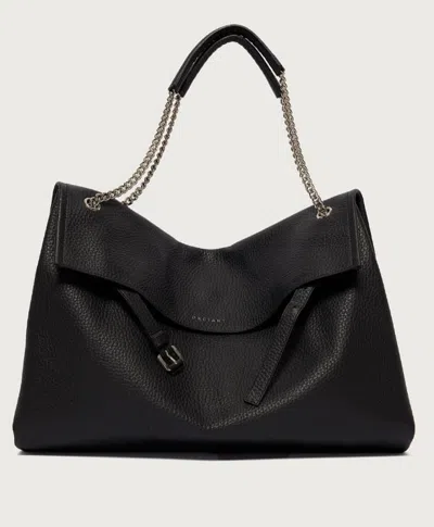Orciani Chain-strap Pebble-leather Shoulder Bag In Black