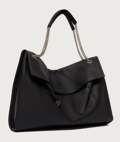 Orciani Chain-strap Pebble-leather Shoulder Bag In Black