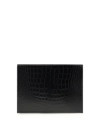 Tom Ford Crocodile-print Leather Document Holder In Black