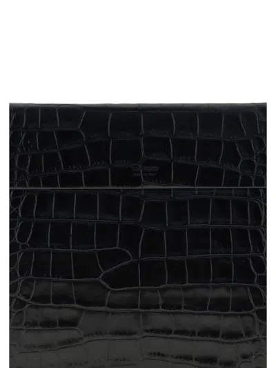 Tom Ford Crocodile-print Leather Document Holder In Black