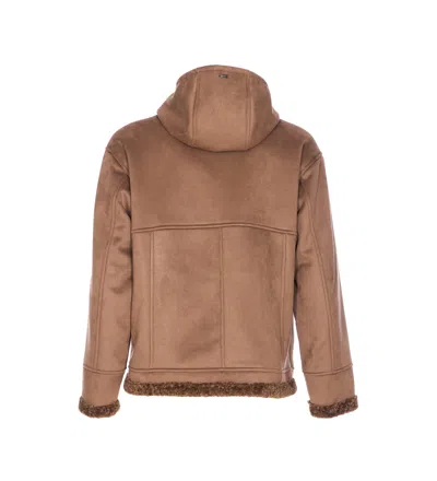Herno Hooded Jacket With Front Pockets And Sleeves In Brown