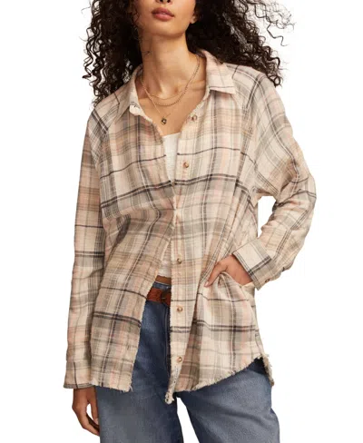 Lucky Brand Women's Tunic Plaid Button Down Shirt In Brown