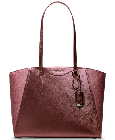 Michael Kors Taryn Large Dual Finish Tote In Burgundy