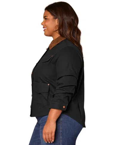 Democracy Plus Size 3/4-ruched Sleeve Button Front Jacket In Black