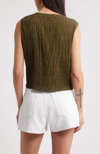 Frame The Smocked Cotton-blend Tank In Green