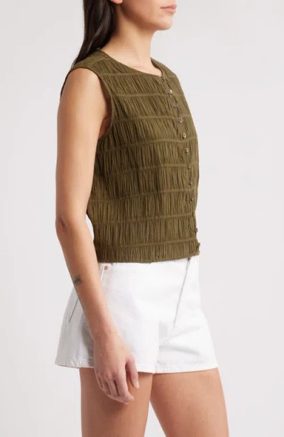 Frame The Smocked Cotton-blend Tank In Green