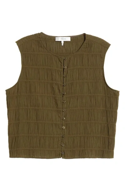 Frame The Smocked Cotton-blend Tank In Green