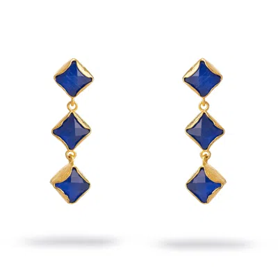 Ebru Jewelry Women's Gold / Blue Midnight Blue Cat Eye Gold Earrings - Blue In Multi
