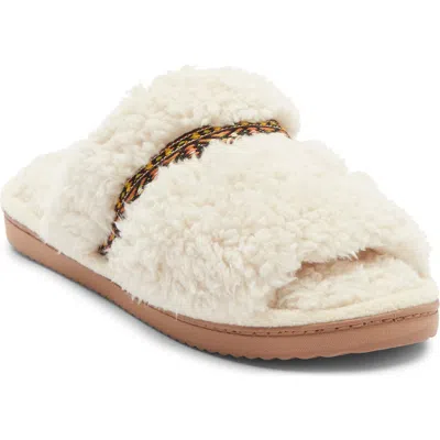 R.g. Barry Open Toe Faux Shearling Slide Slipper In White