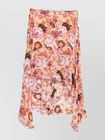 Chloé Asymmetric Floral Print Flowing Skirt In Multi